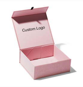 Custom Logo Printing Pink Glitter Iridescent Magnetic Folding Magnet Cardboard Jewelry Gift Boxes Packaging