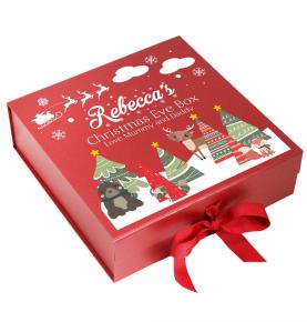 Custom Printing Unique Santa Merry Christmas Eve Decoration Magnetic Folding Gift Packing Boxes With Ribbon