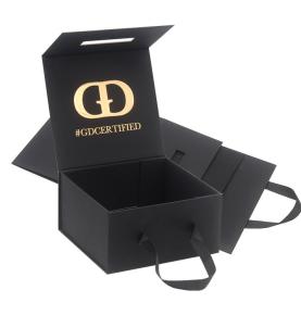 Custom Logo Gold Foiled Magnetic Hampers Cardboard Packaging Boxes With Ribbon Handle For Gift Hat Pack