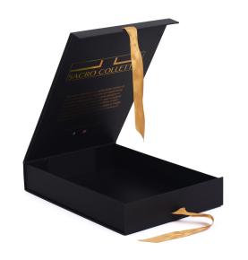Custom Elegant Black Rigid Magnetic Jewelry Gift Boxes Luxury Necklace Gift Box With Ribbon 