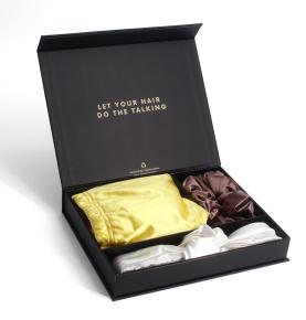Custom Printed Black Cardboard Magnetic Silk Scrunchie Gift Boxes Satin Hair Packaging Boxes For Scrunchies 