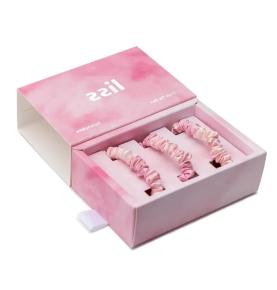 Custom Printed Pink Silk Scrunchies Packaging Sliding Out Drawer Gift Boxes Hair Accessories Box Packaging