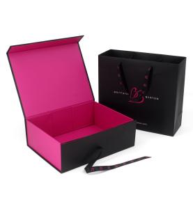 Custom Logo Printed Pink Cardboard Magnetic Folding Wig Gift Packaging Boxes For Bundles With Silk Ribbon