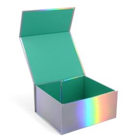 Custom Logo Printed Green Hologram Holographic Gloss Collapsible Eyelash Packing Boxes Wholesale Holographic Folding Gift Box 