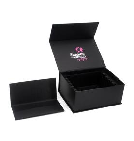 Luxury Spot Uv Black Logo Cards Slots Paper Box Packaging Custom Magnetic Closure Gift Box With Dividers And Inserts 