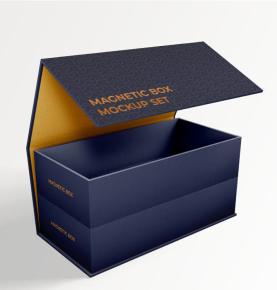 Custom Printed Premium Two Layer Creative Navy Blue Magnetic Gift Packaging Box With Gold Foil Stamping Logo