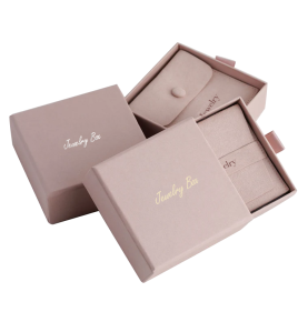 Customized Blush Pink Paper Jewelry Packaging Cardboard Sliding Drawer Boxes With Golden Foil Stamped Logo 
